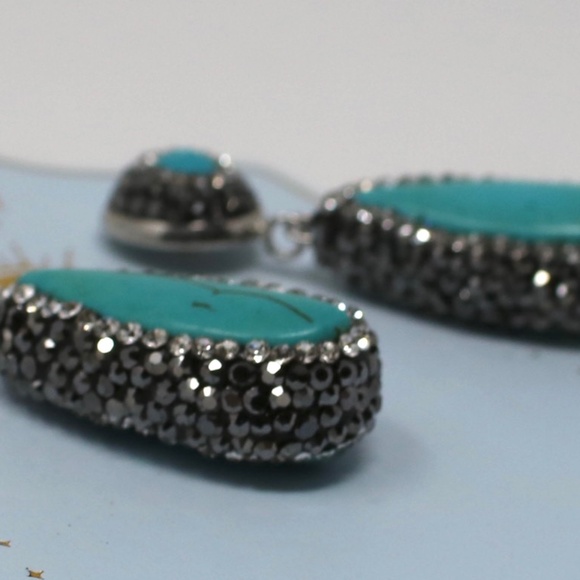 NWT EyeCandy LA‎ Turquoise Hematite and Rhinestone Dangle Earrings - Picture 4 of 4